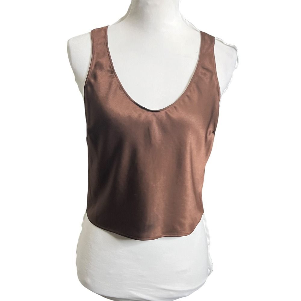 Reformation Jasmine Top Womens 6 Brown Scoop Neck Sleeveless Satin Chic Tank - Picture 2 of 10